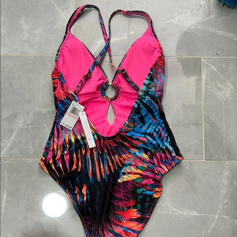 NWT Bleu Rod Beattie Blue and Pink One-Piece Swimsuit X Back